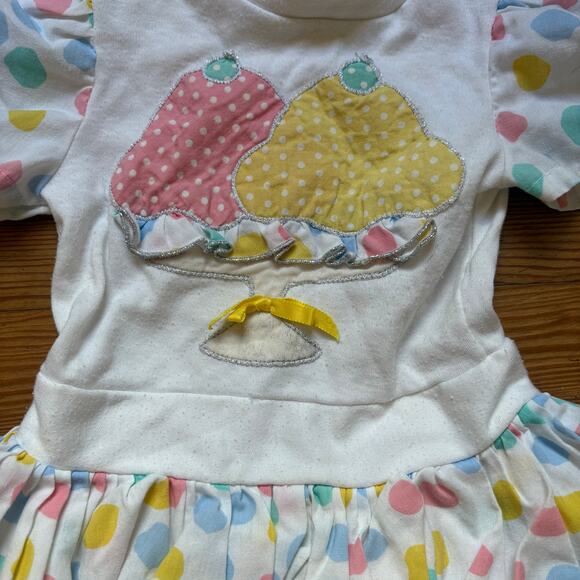 Tickle Me vintage 90s white ice cream sundae polka dot shirt SIZE 12M - Picture 2 of 5